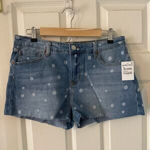 Abound Daisy Print Hippie Frayed Hem Denim Stretch Mid Rise Short